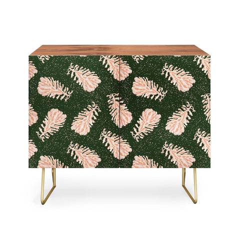 H Miller Ink Illustration Dancing Pinecones Forest Green Credenza