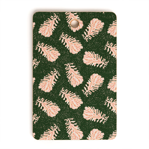 H Miller Ink Illustration Dancing Pinecones Forest Green Cutting Board Rectangle