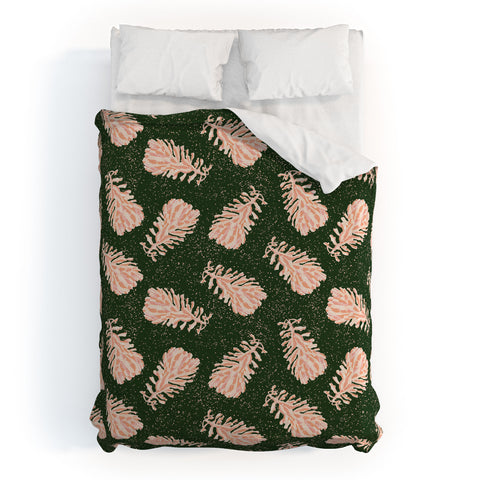H Miller Ink Illustration Dancing Pinecones Forest Green Duvet Cover