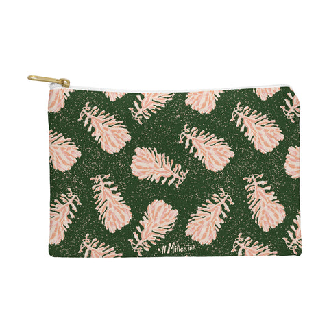 H Miller Ink Illustration Dancing Pinecones Forest Green Pouch