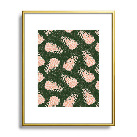 H Miller Ink Illustration Dancing Pinecones Forest Green Metal Framed Art Print