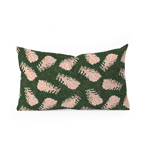 H Miller Ink Illustration Dancing Pinecones Forest Green Oblong Throw Pillow