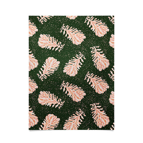 H Miller Ink Illustration Dancing Pinecones Forest Green Poster