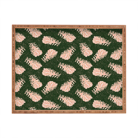 H Miller Ink Illustration Dancing Pinecones Forest Green Rectangular Tray