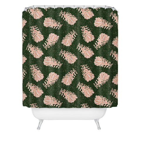 H Miller Ink Illustration Dancing Pinecones Forest Green Shower Curtain