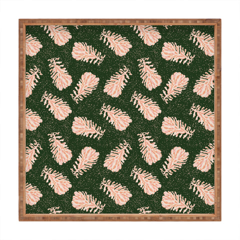 H Miller Ink Illustration Dancing Pinecones Forest Green Square Tray