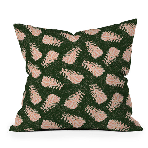 H Miller Ink Illustration Dancing Pinecones Forest Green Outdoor Throw Pillow