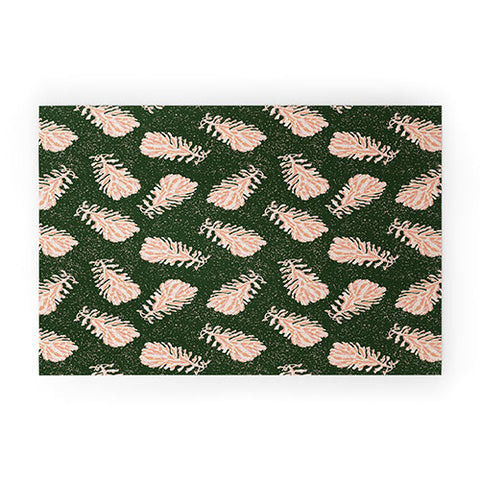 H Miller Ink Illustration Dancing Pinecones Forest Green Welcome Mat