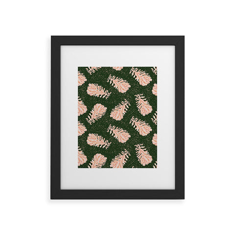 H Miller Ink Illustration Dancing Pinecones Forest Green Framed Art Print