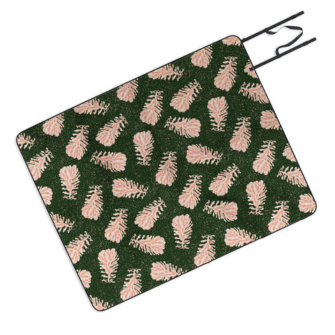 H Miller Ink Illustration Dancing Pinecones Forest Green Picnic Blanket