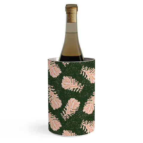 H Miller Ink Illustration Dancing Pinecones Forest Green Wine Chiller