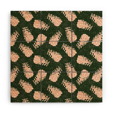 H Miller Ink Illustration Dancing Pinecones Forest Green Wood Wall Mural