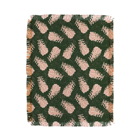 H Miller Ink Illustration Dancing Pinecones Forest Green Throw Blanket