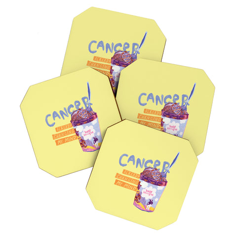 H Miller Ink Illustration Emo Cancer in Calming Yellow Coaster Set
