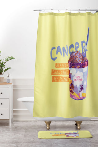 H Miller Ink Illustration Emo Cancer in Calming Yellow Shower Curtain And Mat