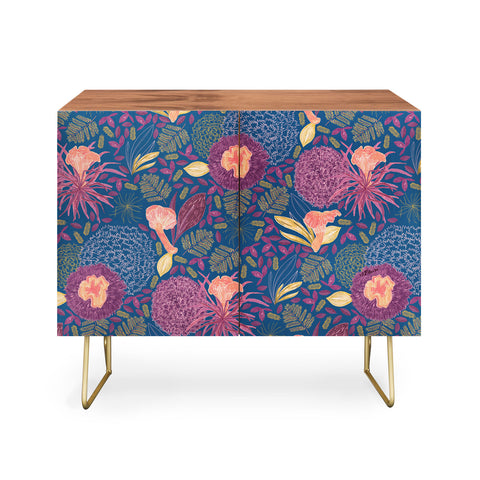 H Miller Ink Illustration Forest Full of Wild Mushrooms Credenza