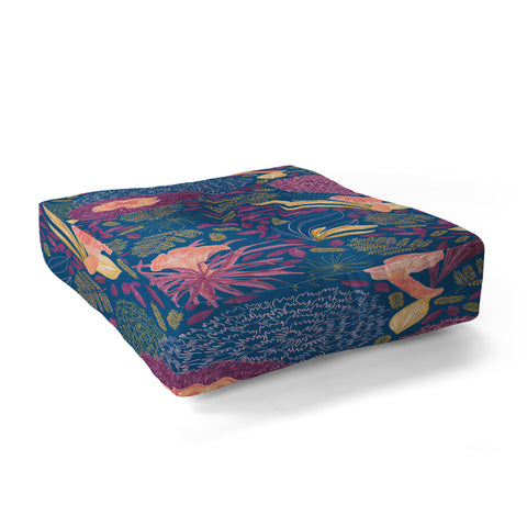 H Miller Ink Illustration Forest Full of Wild Mushrooms Floor Pillow Square