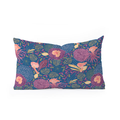H Miller Ink Illustration Forest Full of Wild Mushrooms Oblong Throw Pillow