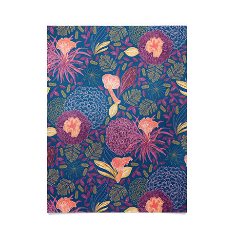 H Miller Ink Illustration Forest Full of Wild Mushrooms Poster