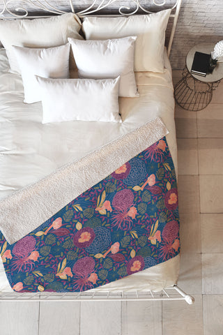 H Miller Ink Illustration Forest Full of Wild Mushrooms Fleece Throw Blanket