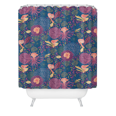 H Miller Ink Illustration Forest Full of Wild Mushrooms Shower Curtain