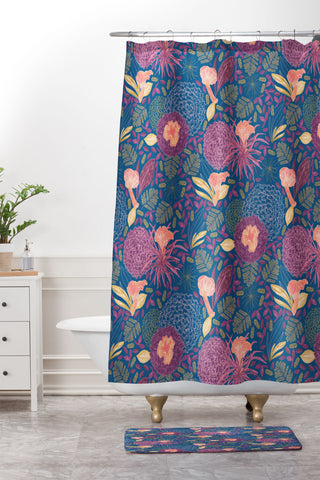 H Miller Ink Illustration Forest Full of Wild Mushrooms Shower Curtain And Mat