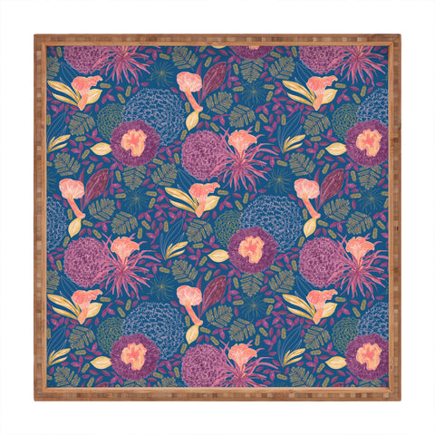 H Miller Ink Illustration Forest Full of Wild Mushrooms Square Tray