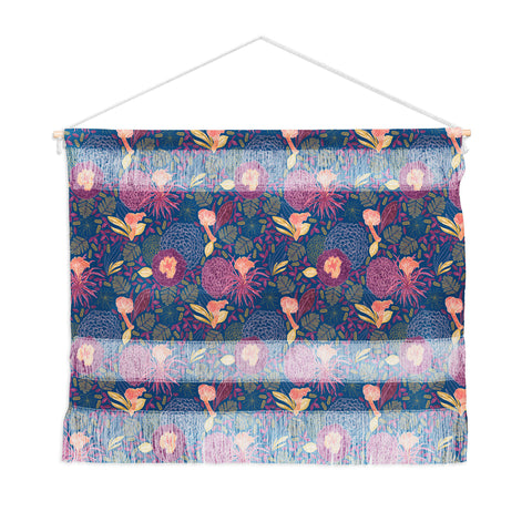 H Miller Ink Illustration Forest Full of Wild Mushrooms Wall Hanging Landscape