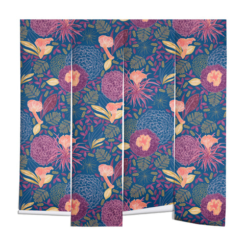 H Miller Ink Illustration Forest Full of Wild Mushrooms Wall Mural