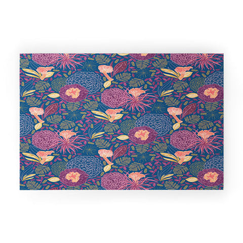 H Miller Ink Illustration Forest Full of Wild Mushrooms Welcome Mat