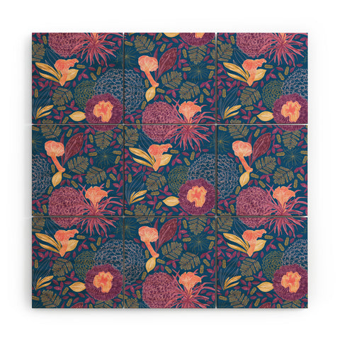 H Miller Ink Illustration Forest Full of Wild Mushrooms Wood Wall Mural