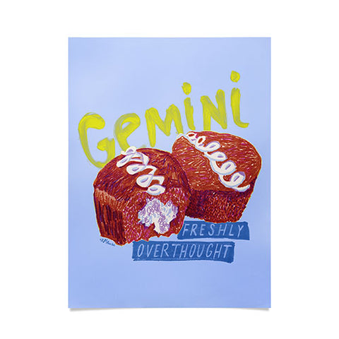 H Miller Ink Illustration Gemini Twins in Lavender Blue Poster