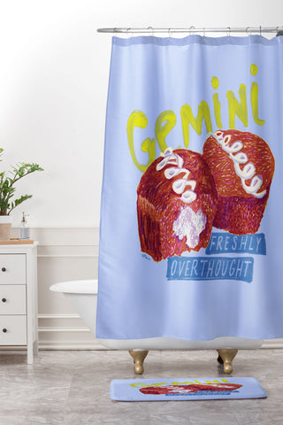 H Miller Ink Illustration Gemini Twins in Lavender Blue Shower Curtain And Mat
