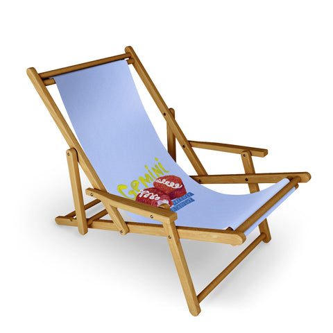 H Miller Ink Illustration Gemini Twins in Lavender Blue Sling Chair