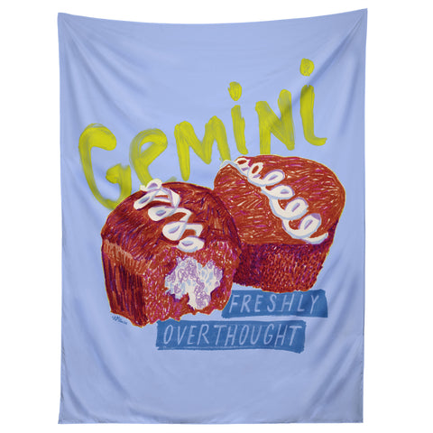 H Miller Ink Illustration Gemini Twins in Lavender Blue Tapestry