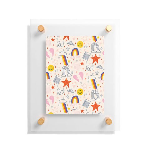 H Miller Ink Illustration Happy Smiley Face Retro Rainbows Floating Acrylic Print