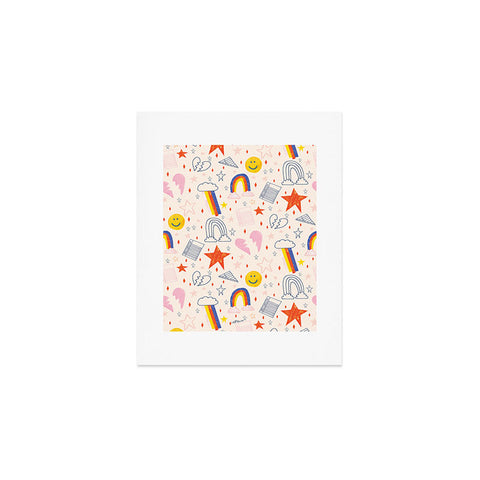 H Miller Ink Illustration Happy Smiley Face Retro Rainbows Art Print