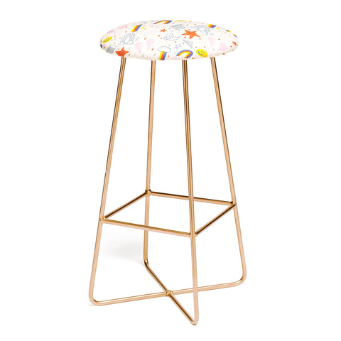 H Miller Ink Illustration Happy Smiley Face Retro Rainbows Bar Stool