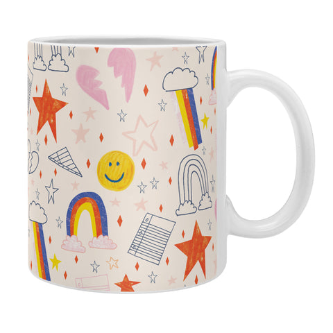H Miller Ink Illustration Happy Smiley Face Retro Rainbows Coffee Mug