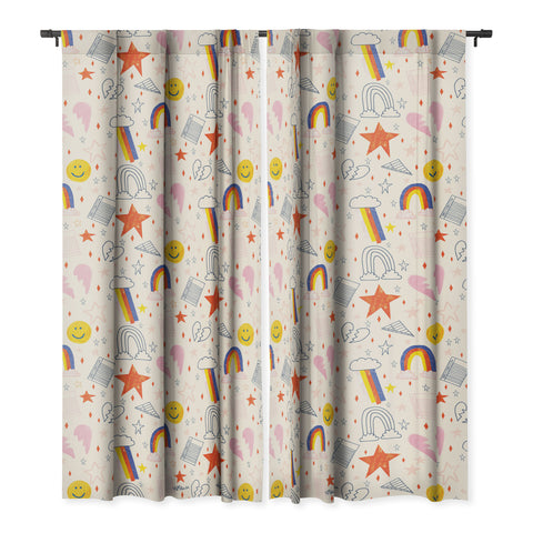 H Miller Ink Illustration Happy Smiley Face Retro Rainbows Blackout Non Repeat