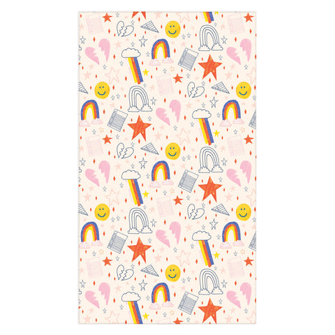 H Miller Ink Illustration Happy Smiley Face Retro Rainbows Tablecloth