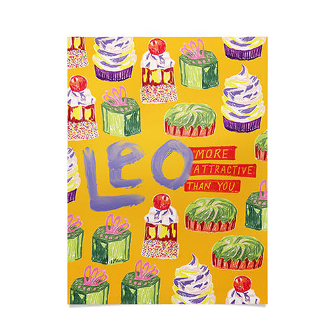 H Miller Ink Illustration Leo Birthday Treats in Orange Poster