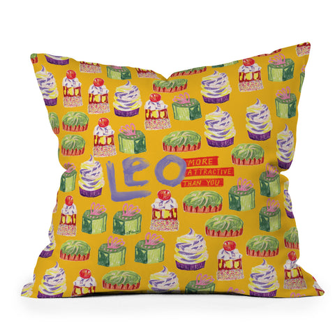 H Miller Ink Illustration Leo Birthday Treats in Orange Throw Pillow