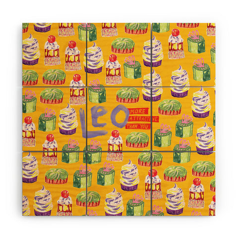 H Miller Ink Illustration Leo Birthday Treats in Orange Wood Wall Mural