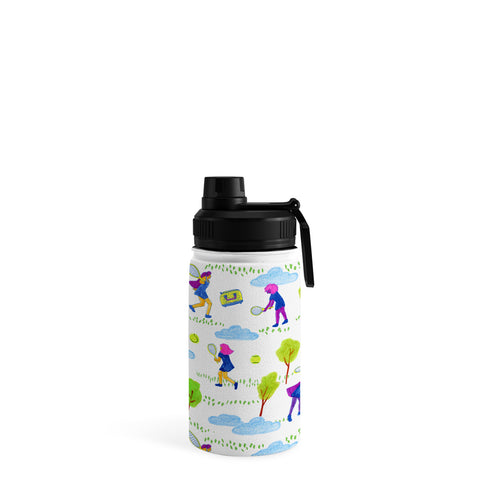 H Miller Ink Illustration Lets Play Tennis in White Water Bottle