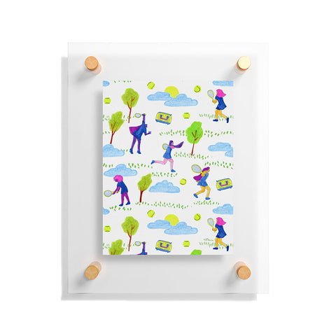 H Miller Ink Illustration Lets Play Tennis in White Floating Acrylic Print