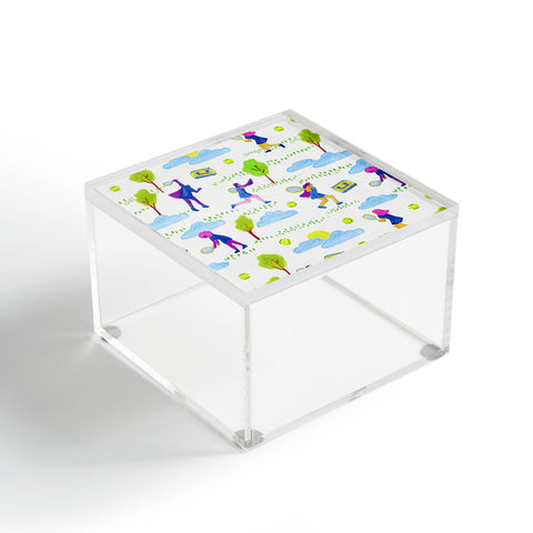 H Miller Ink Illustration Lets Play Tennis in White Acrylic Box