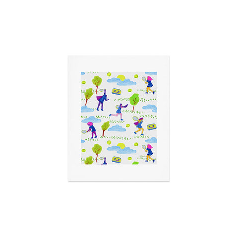 H Miller Ink Illustration Lets Play Tennis in White Art Print