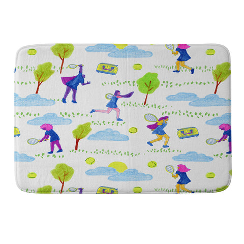 H Miller Ink Illustration Lets Play Tennis in White Memory Foam Bath Mat