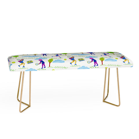 H Miller Ink Illustration Lets Play Tennis in White Bench